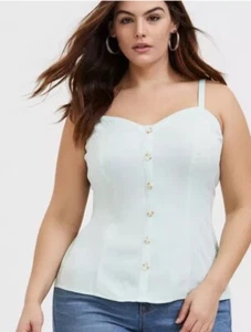 Torrid Tank Top Cami Fit and Flare Women’s 0 (L) Green Button-Front Stretch - Picture 1 of 11