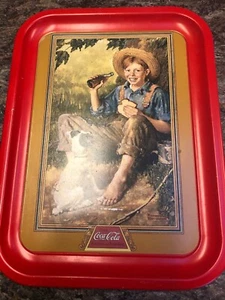 Vintage Cola-Cola Tablett "Barefoot Boy" 1991 14"x 10 1/2". - Bild 1 von 2