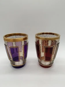 2 Prunkglas Prunkbecher Ranft Rot Lila Steiner & Vogel Haida - Wurmmalerei Gold - Bild 1 von 10