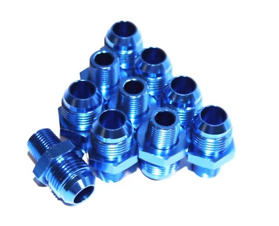 Adaptador de montaje de aluminio recto con rosca macho NPT de 10 piezas azul 10AN AN-10 a 3/8" Foto 1 de 4