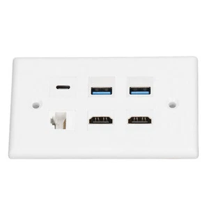 6 Port Wall Plate 2xHD Multimedia Interface 2xUSB3.0 1xType C 1xCat6 Wall Plate - Afbeelding 1 van 12
