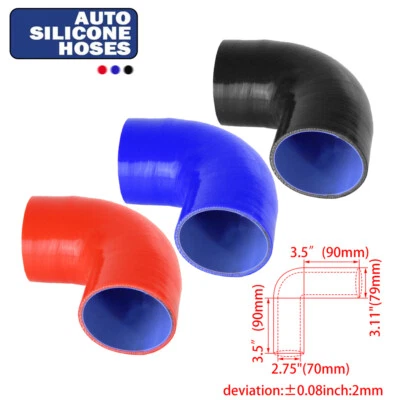 70mm/2.75inch ID 90 Degree 3-Ply Silicone Hose for Turbo/Intercooler/Intake - Image 1 of 4