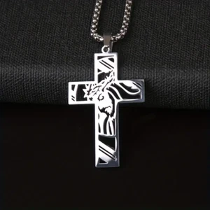 Stainless Steel Jesus Christ Face Crucifix Cross Pendant Necklace - Christianity - Picture 1 of 4