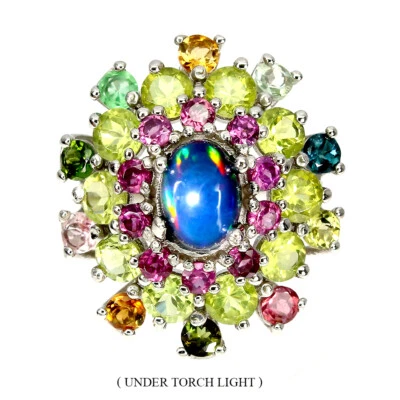 925 Anello Argento Sterling Ovale Nero Opale Rodolite Tormalina Gemma Gioielli 7 - Immagine 1 di 4