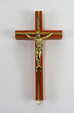 10x20cm Hanging Wooden Crucifix Cross w/ Gold Jesus Religious Wall Decoration