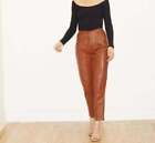 Brown Classic Slim Fit Pants Trousers Formal Leather Skinny Women Real Lambskin