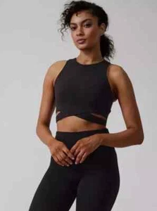 Athleta Conscious Cut Out Crop Women's Size Large Black Strappy Sports Bra - Picture 1 of 11