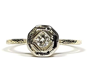 Vintage Art Deco 1/10 Carat Diamond 14k Yellow Gold Engagement Ring Size 8 1/2 - Picture 1 of 6