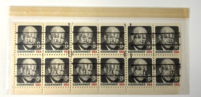 1971 Eisenhower USA Plate Block / 12x 8c Stamps, Sc#1394, MNH, Austin Tx Overlay - Image 1 of 4