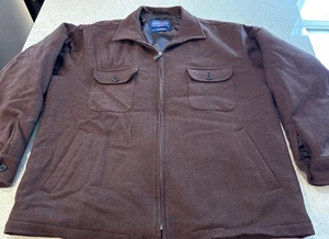 Vtg Pendleton Mens XL Lined Wool Full Zip Brown Herringbone Jacket Pockets - Picture 1 of 15