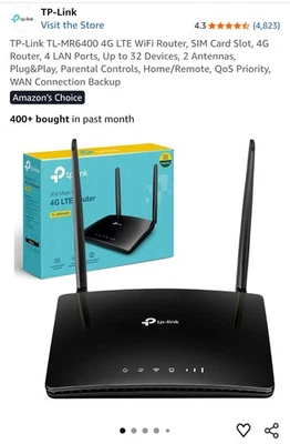 TP Link TL-MR 6400 4G LTE WiFi Router , SIM Card Slot , 4G Router , 4 Lan Ports - Image 1 of 4