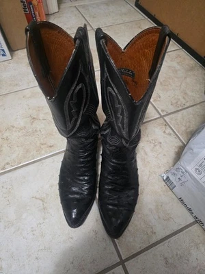 J Chisholm Men's Black 8 1/2 D Full Quill Ostrich Leather Cowboy Boots - Image 1 of 4
