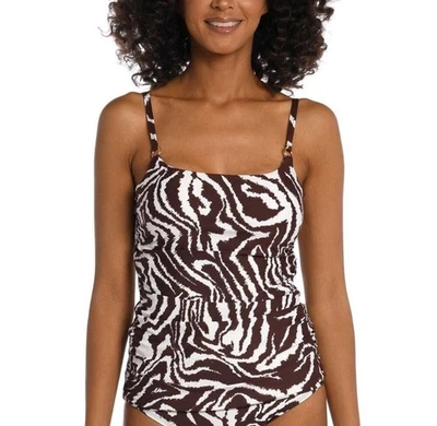 La Blanca Fierce Lines Zebra Print Tankini Top In Java SZ 8 NWT  - Image 1 of 4