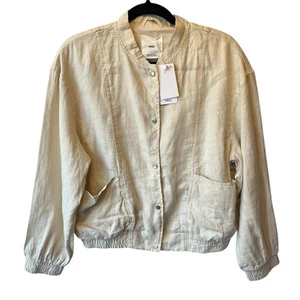 MNG bomber jacket 100% Linen NWT Ivory cream Pockets Breathable Lined Collarless - Picture 1 of 7