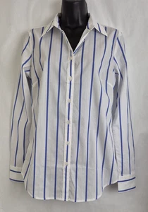 Camisa Blusa Ann Taylor Para Mujer Con Botones Blanco Azul Rayas Elastizada Talla 4 Nueva Con Etiquetas - Imagen 1 de 9