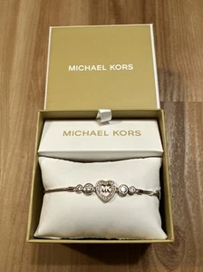 Pulsera ajustable deslizante tono dorado cristal corazón logotipo MICHAEL KORS MK - Imagen 1 de 9