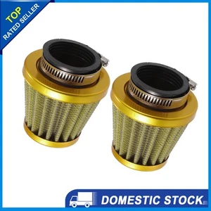 Universal Motorcycle Gold Tone 40mm Air Filter Cleaner Round Tapered Pack of 2 - Picture 1 of 7