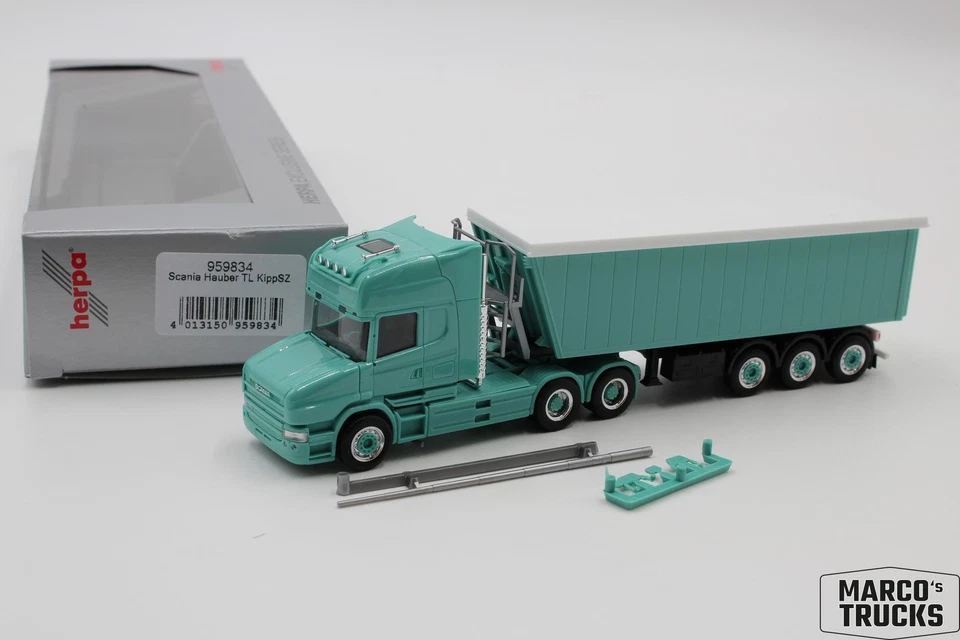 Herpa Scania T tipper semi-trailer truck turquoise like Jakob Pedersen Lundby 95 - Image 1 of 1