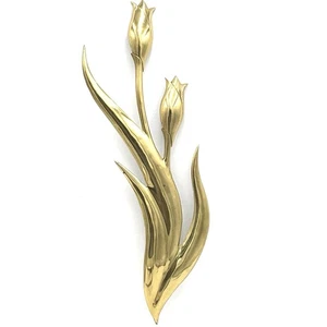Arte de pared de tulipán de latón firmado por Bijan escultura colgante Hollywood Regency dorado - Imagen 1 de 19