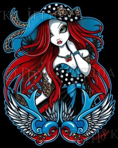 Rockabilly Angel Myka Jelina Art Print Signed Emma Swallow Tattoo Big Eyed Fae - Picture 1 of 4