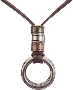 Leather Cord Necklace Chain Multilayer Wooden Pendant Necklaces Vintage Jewelry - Picture 1 of 12
