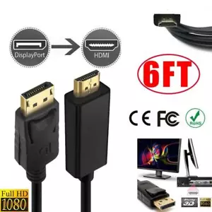 6ft 1.8M Display Port DP to 1080P HDMI Cable Adapter Converter Lead For Dell Nuc - Afbeelding 1 van 7