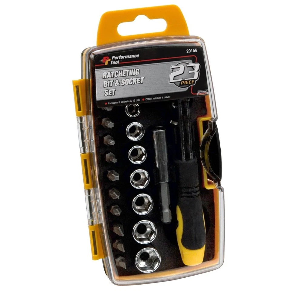 Performance Tool 20156 23-Piece Ratcheting Bit and Socket Set With Clear View... - Image 1 of 1