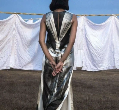 LAST 1! H&M CONSCIOUS EXCLUSIVE Maxi Dress Silk Hemp Print S 36 4 6 Evening Gown - Image 1 of 4