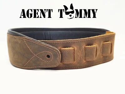 Padded Genuine Leather Guitar or Bass Strap 3.25" Wide Lightly Distressed Brown - Image 1 of 4