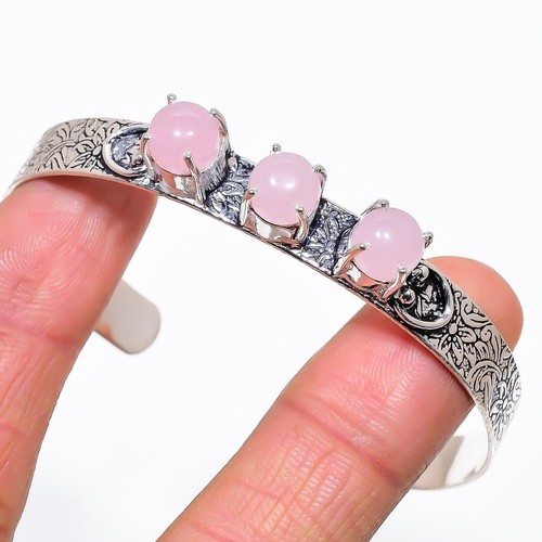 VALENTINO Bracciale in argento sterling 925 fatto a mano con pietre preziose quarzo rosa regolabile