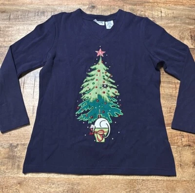 Blair Árbol de Navidad Gatos Invierno Navidad Azul Pequeño Manga Larga (11) Foto 1 de 4