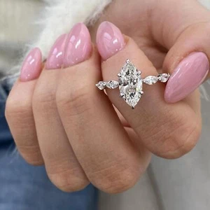 Marquise Lab-Created Diamond Engagement Ring 14K White Gold E/VS1 2.2Ct - Picture 1 of 11