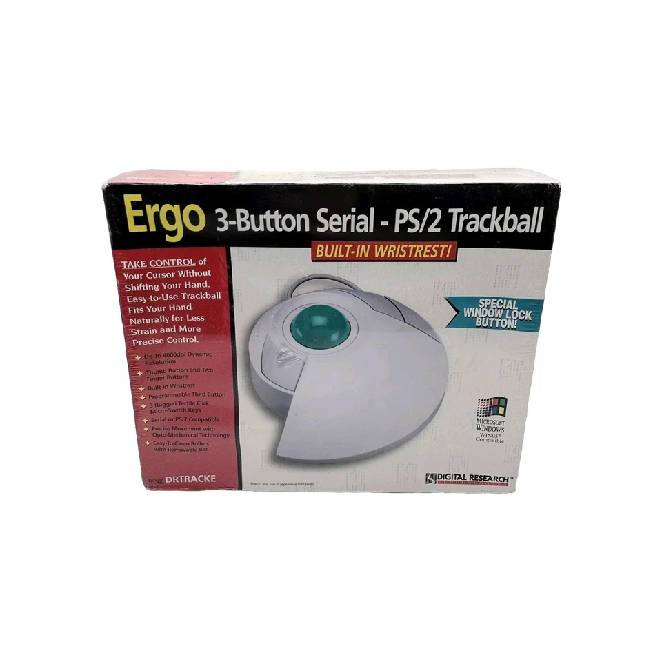 Digital Research Ergo 3-Button Serial PS/2 Trackball Mouse DRTRACKE Vintage - Image 1 of 3