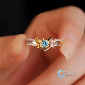 Cartoon Anime Stitch Lilo Cosplay Fashion Ring Angel Couple Ring Jewelry Gift - Picture 1 of 10