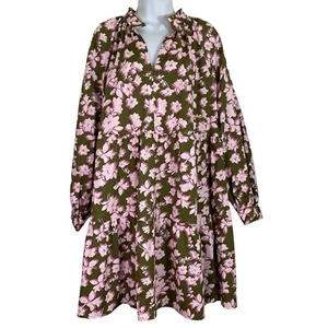 Eloquii Elements Tiered Babydoll Floral Print Long Sleeve Vneck Dress Size 18/20 - Picture 1 of 9