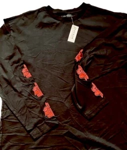 PacSun Mens Black Embroidered Floral Sleeve Tee Shirt Medium New - Picture 1 of 2