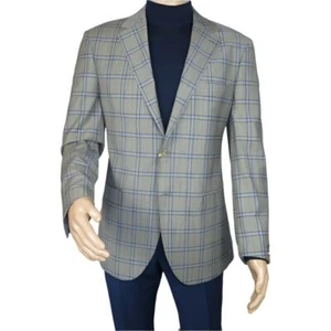 Abrigo Deportivo Hombre Mono Pavo 100% Lana Super 180s 1480-03 Gris Azul Cuadros - Imagen 1 de 13