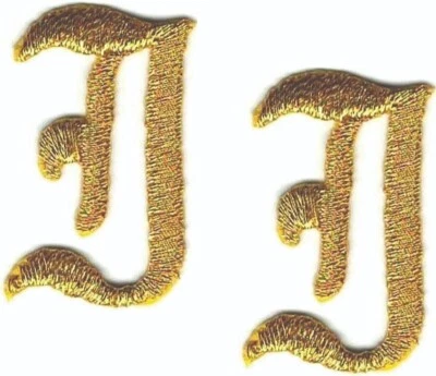 Gold Old English Letter I Patch Embroidered Cut out Iron on Lot of 2 (1 1/8") - Image 1 of 2