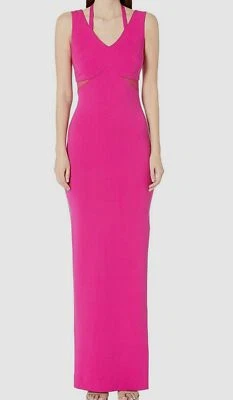 $2498 Nicole Miller Women Pink Sleeveless Halter V-Neck Jersey Gown Dress Size 8 Foto 1 de 4