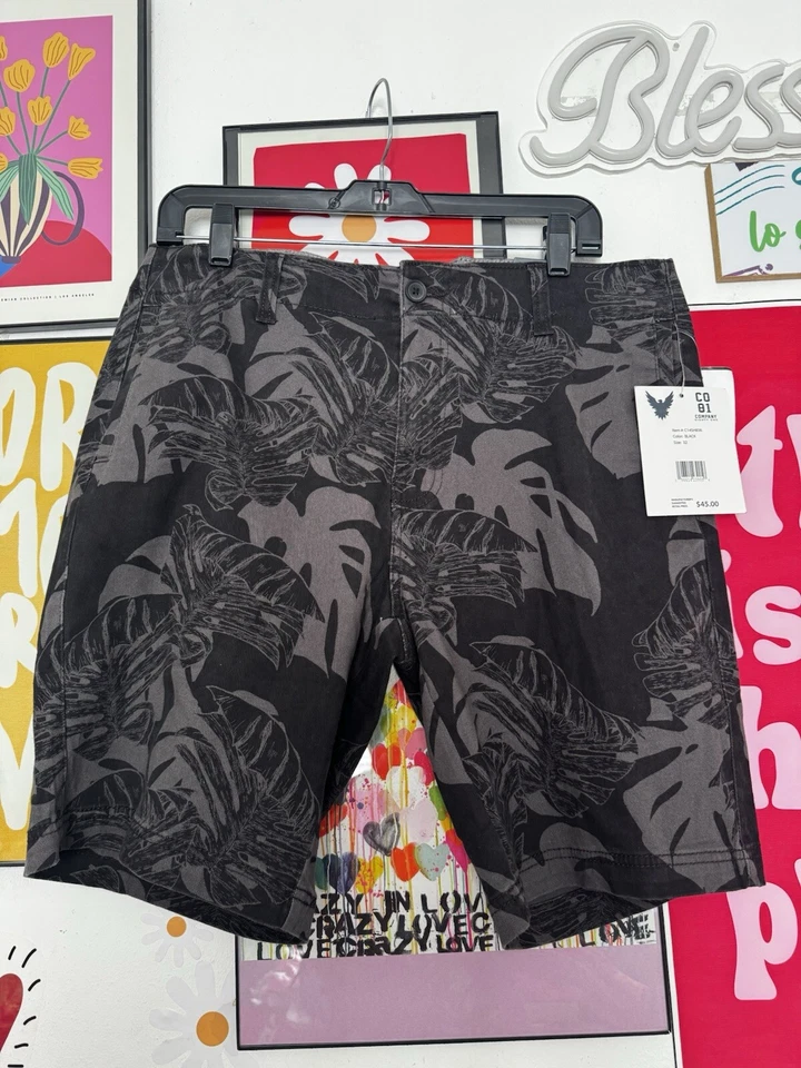 Pantalones Cortos Elásticos Company 81 Para Hombre Estampado Tropical - Talla 32 - Negro/Gris - Nuevos con Etiquetas Foto 1 de 3