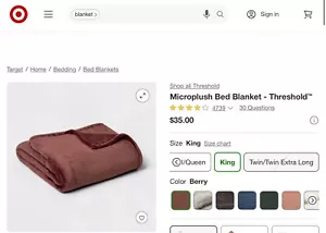 Threshold King Size Microplush Blanket Color Blush/Berry - Picture 1 of 2