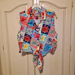 Caribbean Joe 100% Rayon Womens Waistcoat/Blouse Size L Floral Boho Festival - Picture 1 of 3