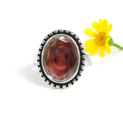 Statement Mystic Topaz 925 Sterling Silver Ring Antique Oxidized Boho Jewelry - Image 1 of 3