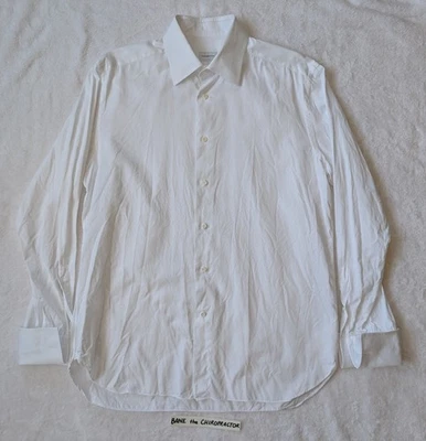 Camisa Reciente ERMENEGILDO ZEGNA Blanca Sólida Calce Regular Botón Puños Franceses 15.5? Foto 1 de 4