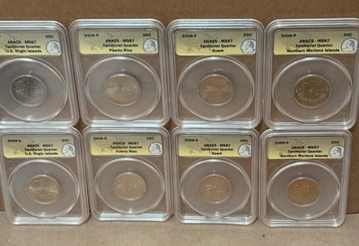 ANACS Lot of  (12)  2009-P & D 25C Territorial Quarter Dollars MS67  - Image 1 of 4