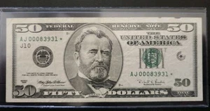 Series 1996 Circulated US Fifty Dollar Bill Star Note $50  AJ00083931 LOW SERIAL - Picture 1 of 2