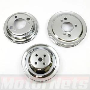 BBC SWP Crankshaft A/C Pulley Set 2 Groove Big Block Chevy 396 427 454 Chrome  - Picture 1 of 8