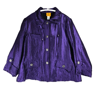Chaqueta Ruby Rd para mujer púrpura brillante manga larga con lengüeta enrollable botón frontal talla 10 Foto 1 de 4