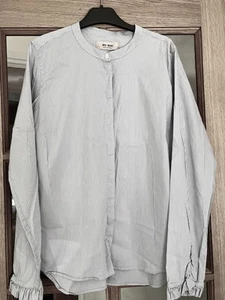 MOS MOSH Blue Pinstripe Collarless Blouse - Size L - New - Picture 1 of 4