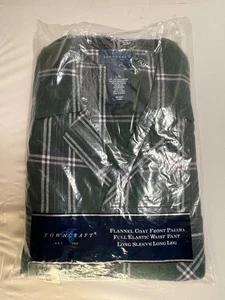 NUEVO NOS Conjunto de pijama delantero abrigo artesanal ciudad vintage (L) a cuadros verde/blanco nuevo en paquete - Imagen 1 de 4
